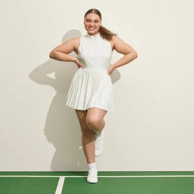 New - Prince Pickleball Women's Zip-Front Pleated Dress - Cream XS