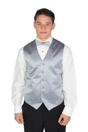 New Silver Satin Vest & Bow Tie