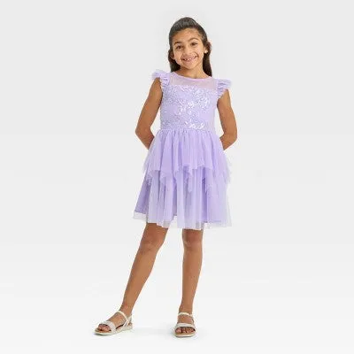 New - Zenzi Girls' Embroidered Sequin Dress - Lavender M