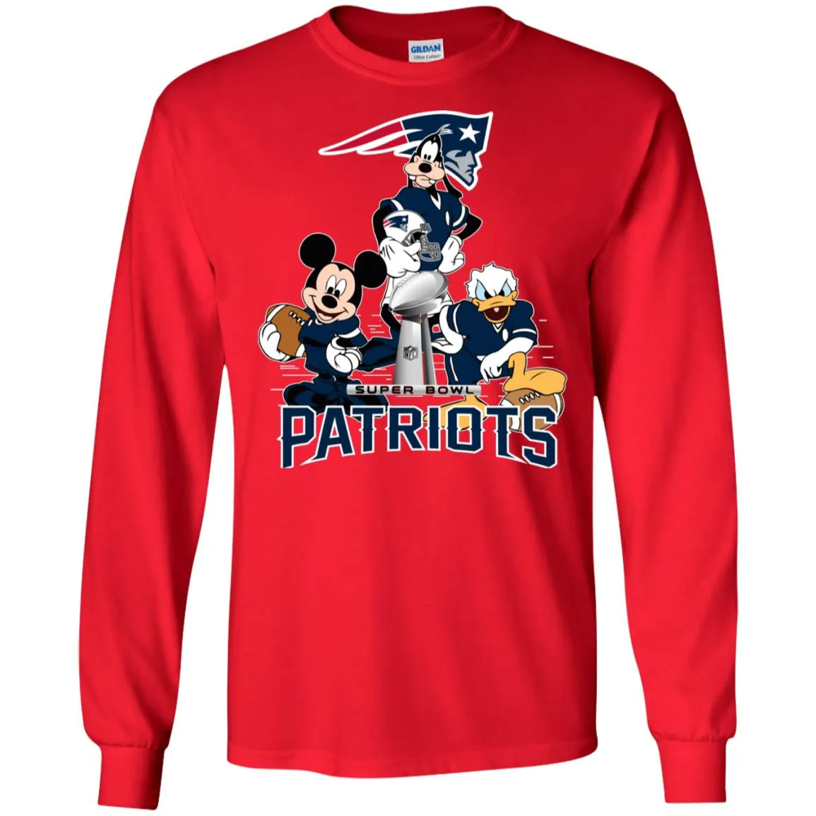 Nfl - New England Patriots Donald Duck Goofy Mickey Mouse Super Bowl 2019 Football Men Long Sleeve Shirt