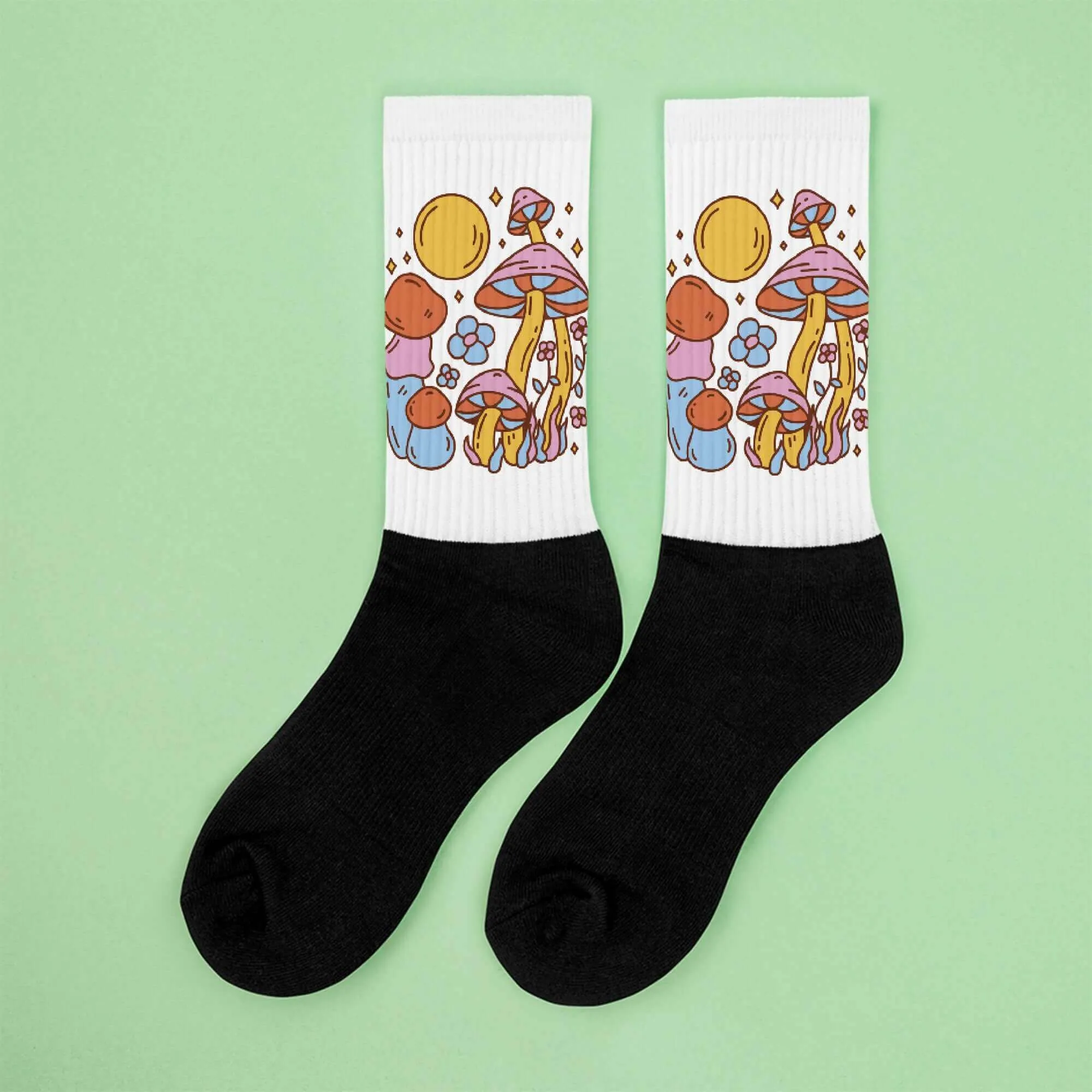 Nowhere2be Moon and Mushroom Socks