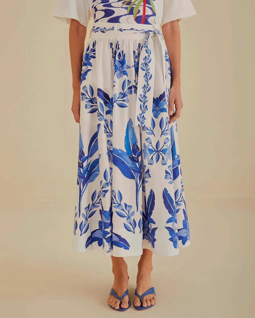 Off-White Blue Yard Organic Cotton Midi Skirt