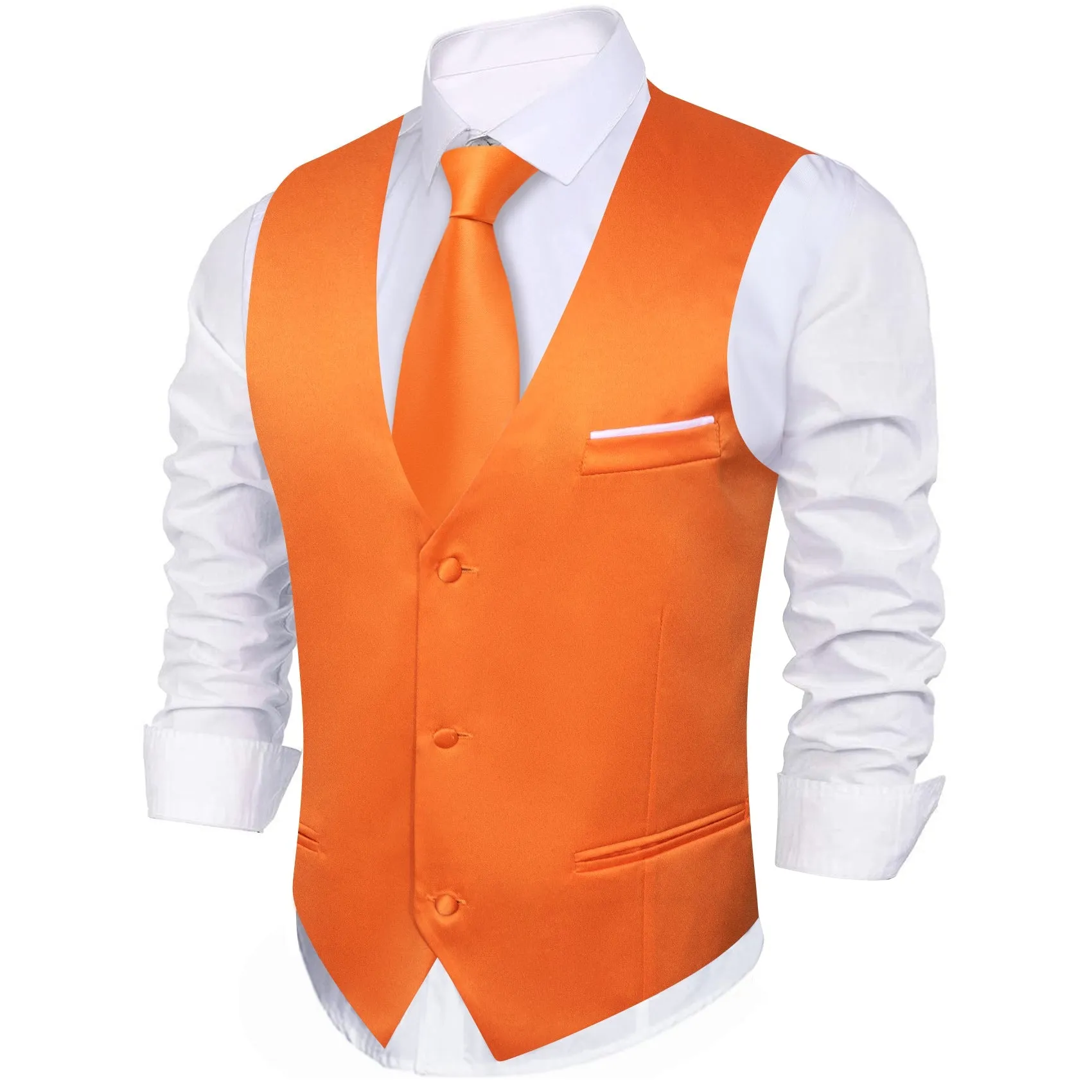 Orange Solid Satin Men's V-Neck Business Vest