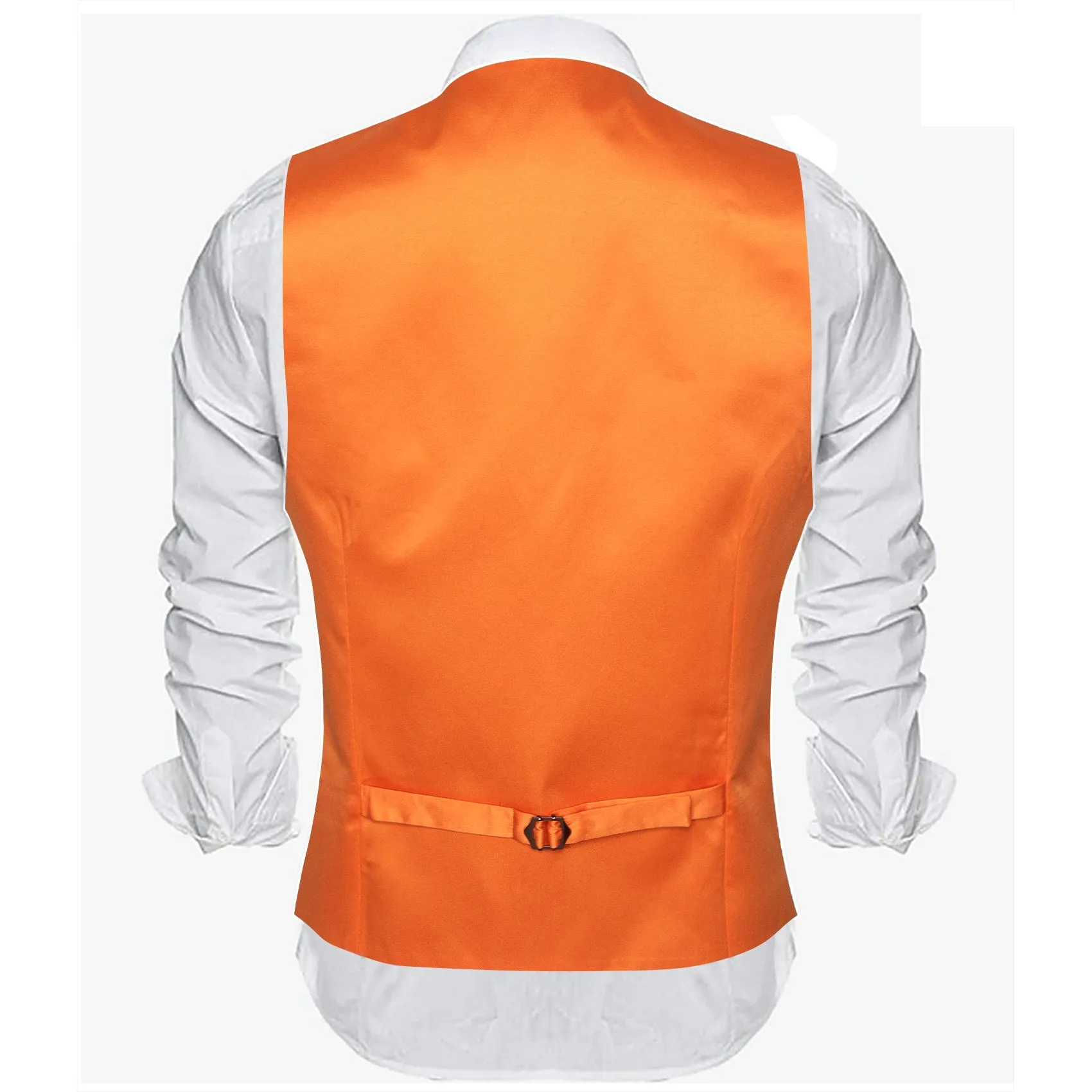 Orange Solid Satin Men's V-Neck Business Vest