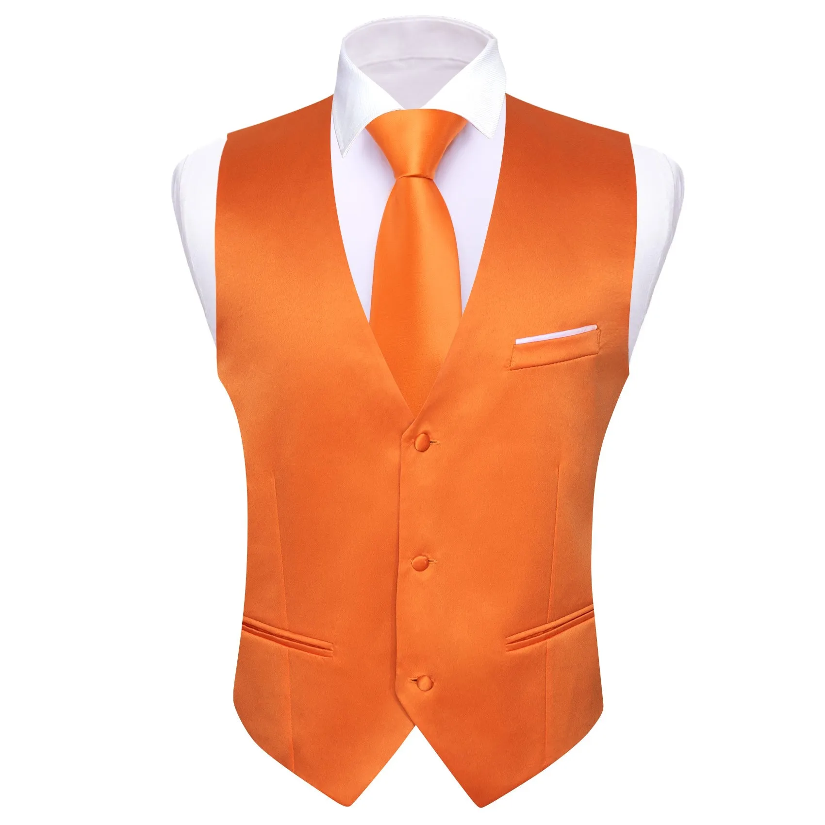 Orange Solid Satin Men's V-Neck Business Vest