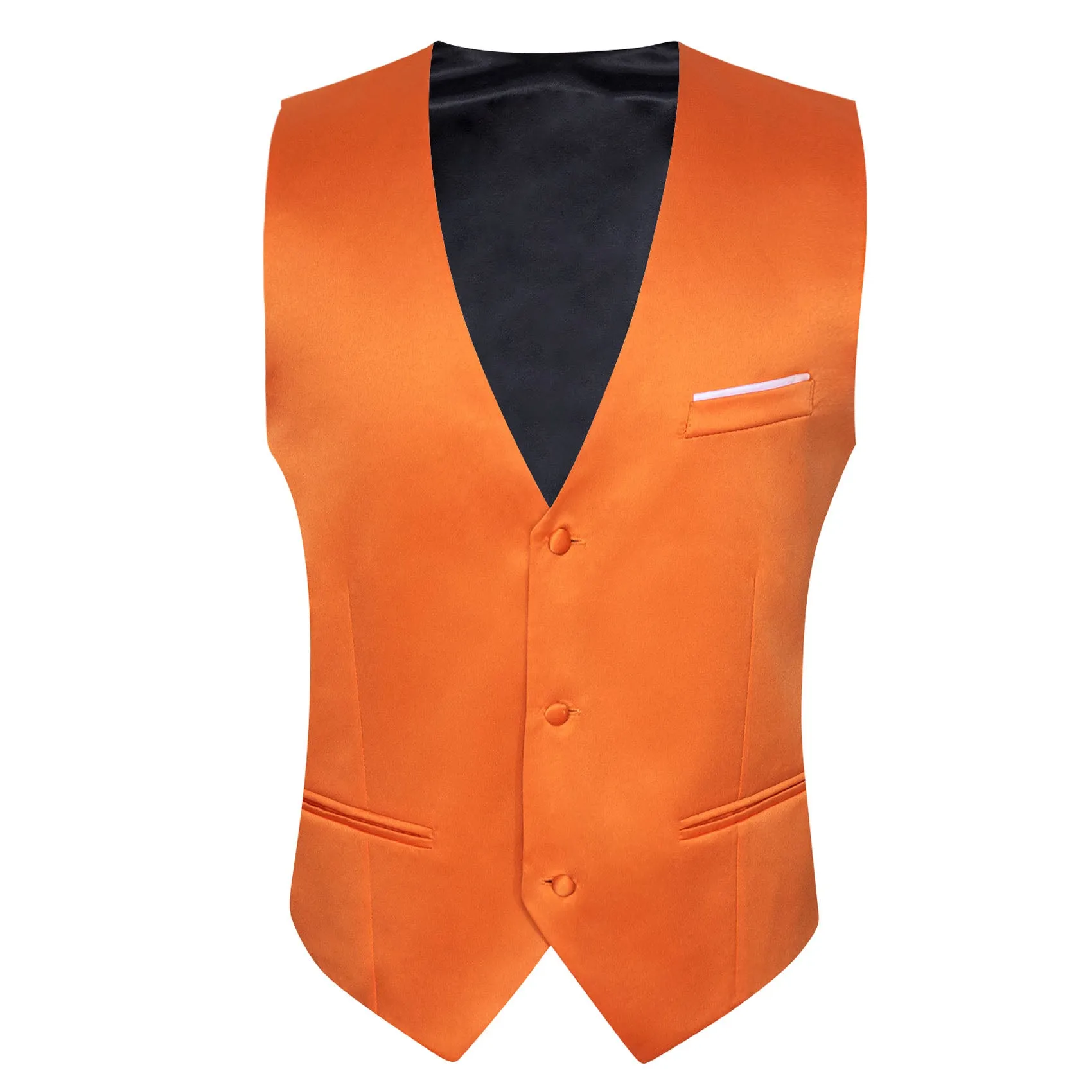 Orange Solid Satin Men's V-Neck Business Vest