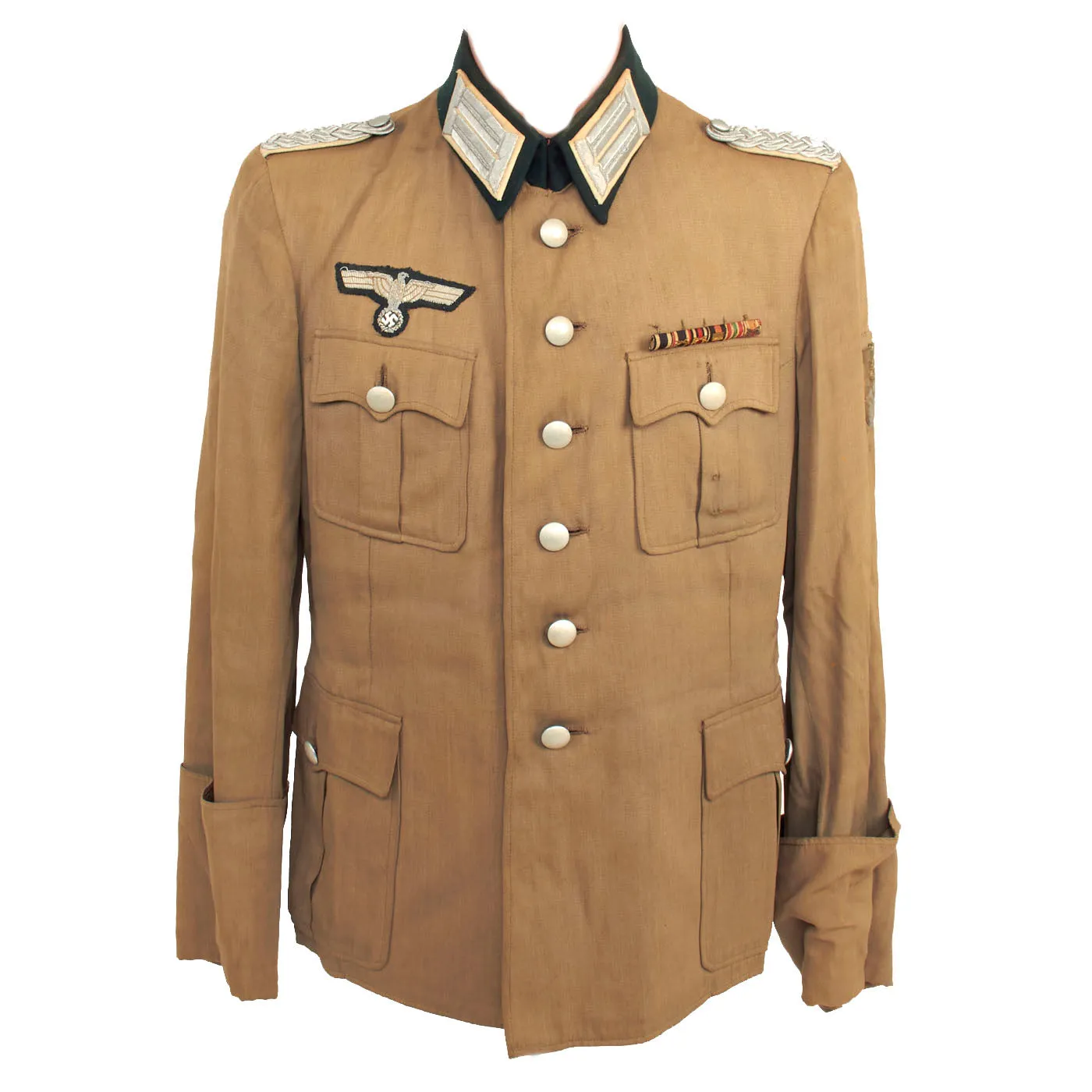 Original German WWII Heer Army Stabsoffizier Major’s Summer Tunic With Krim Shield and Ribbon Bar