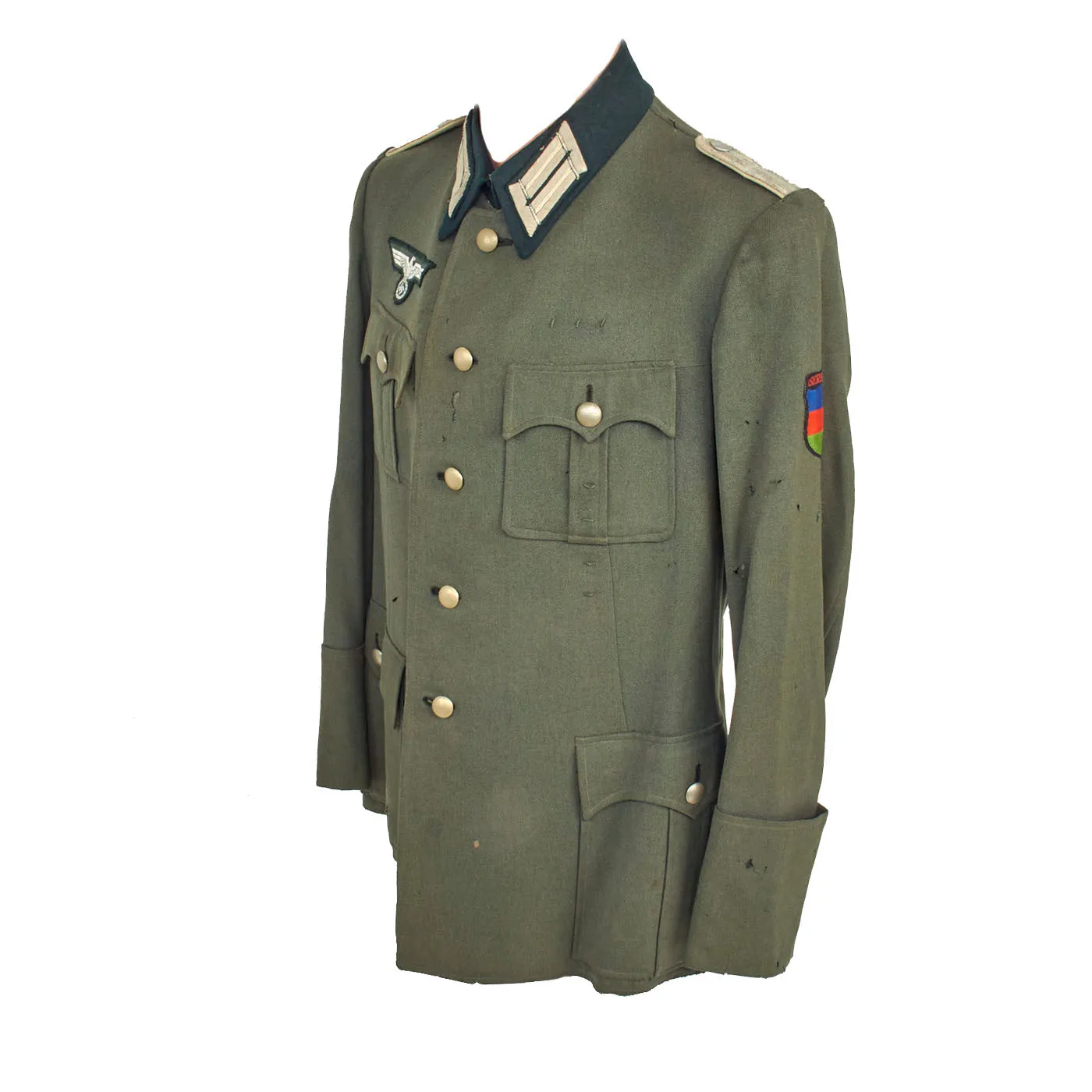 Original German WWII Service Worn Heer Infantry Officer M36 Tunic with Azerbaijani Legion Volunteer Patch - dated 1939