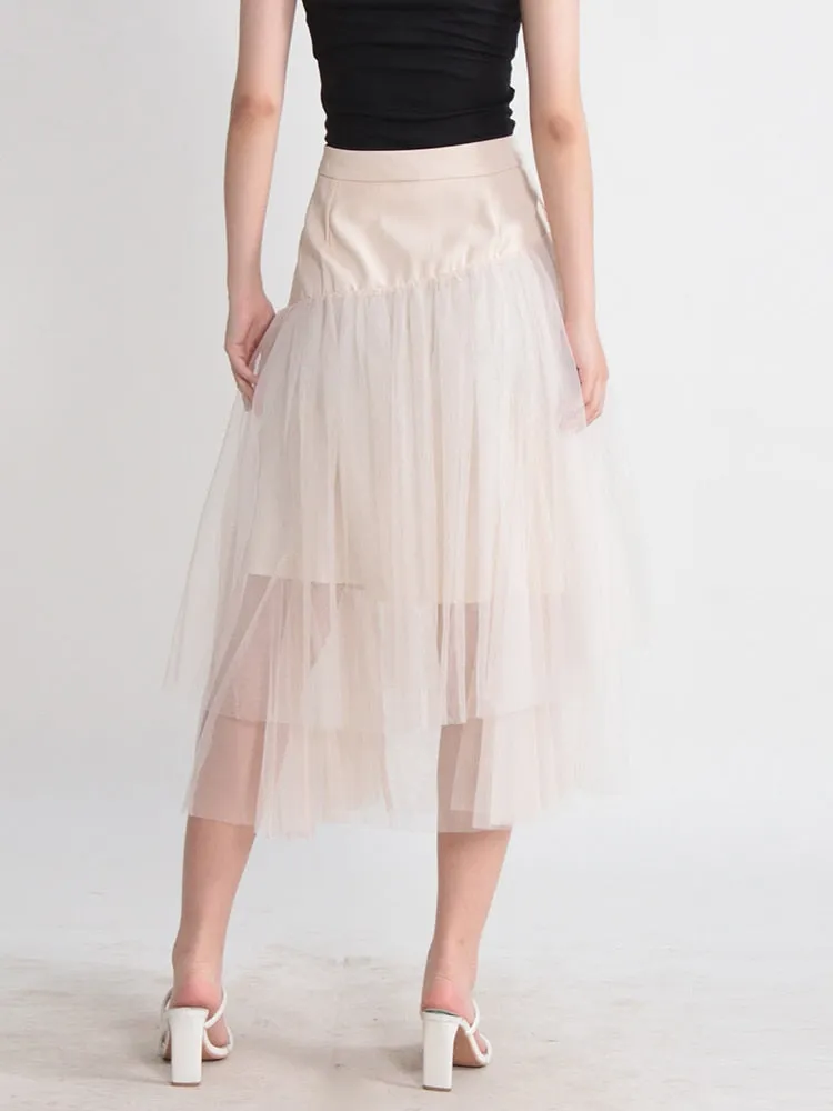 Patchwork Tassels Mesh A-Line Skirt