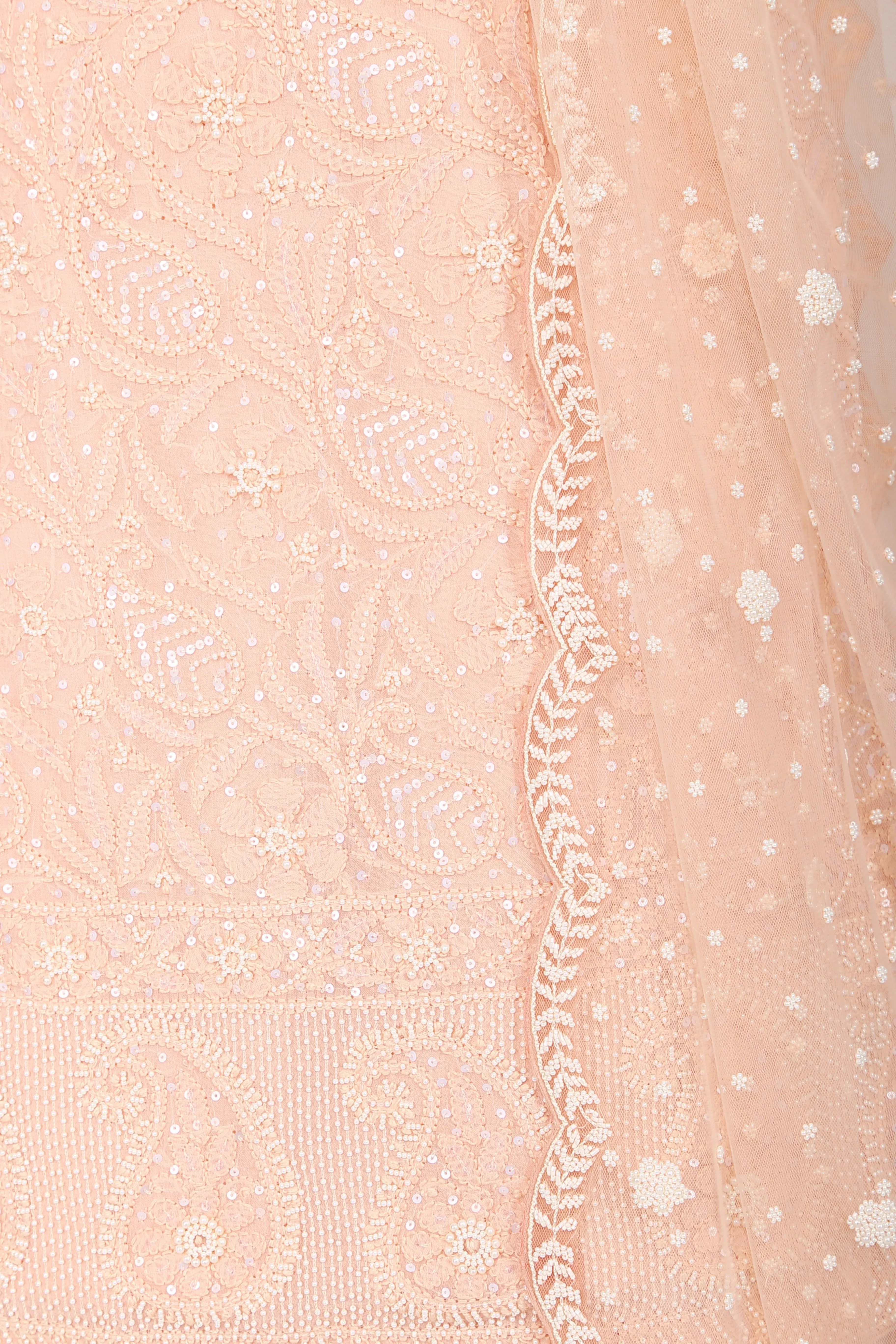 Peach Pink Chikankari Sharara Set.