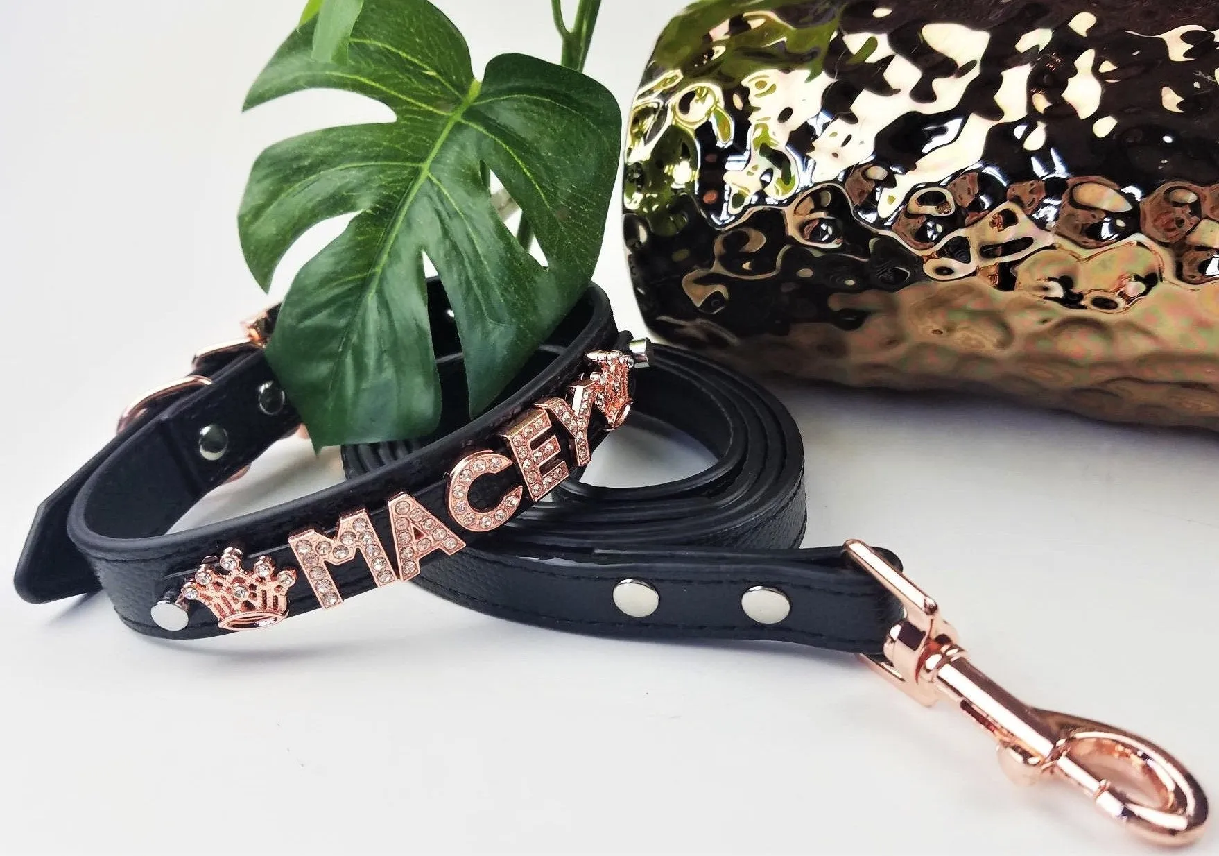 Personalized Collar | Rockstar Rose Gold and Black