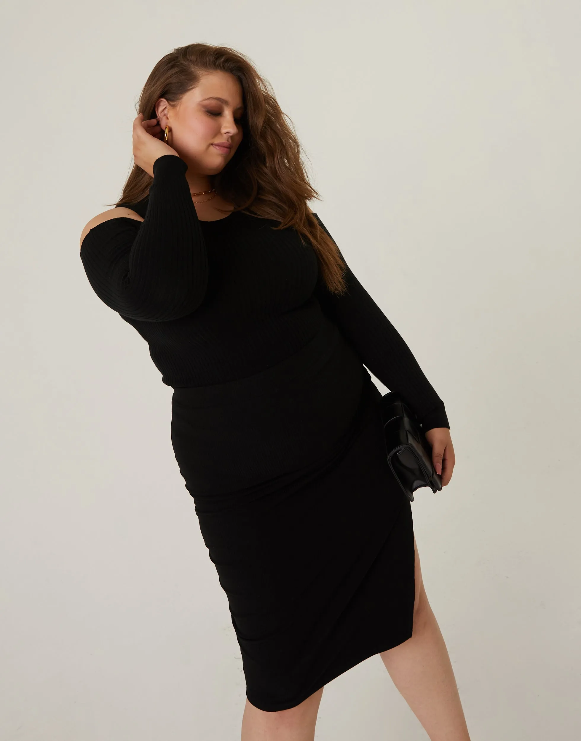 Plus Size Bodycon Skirt With Slit