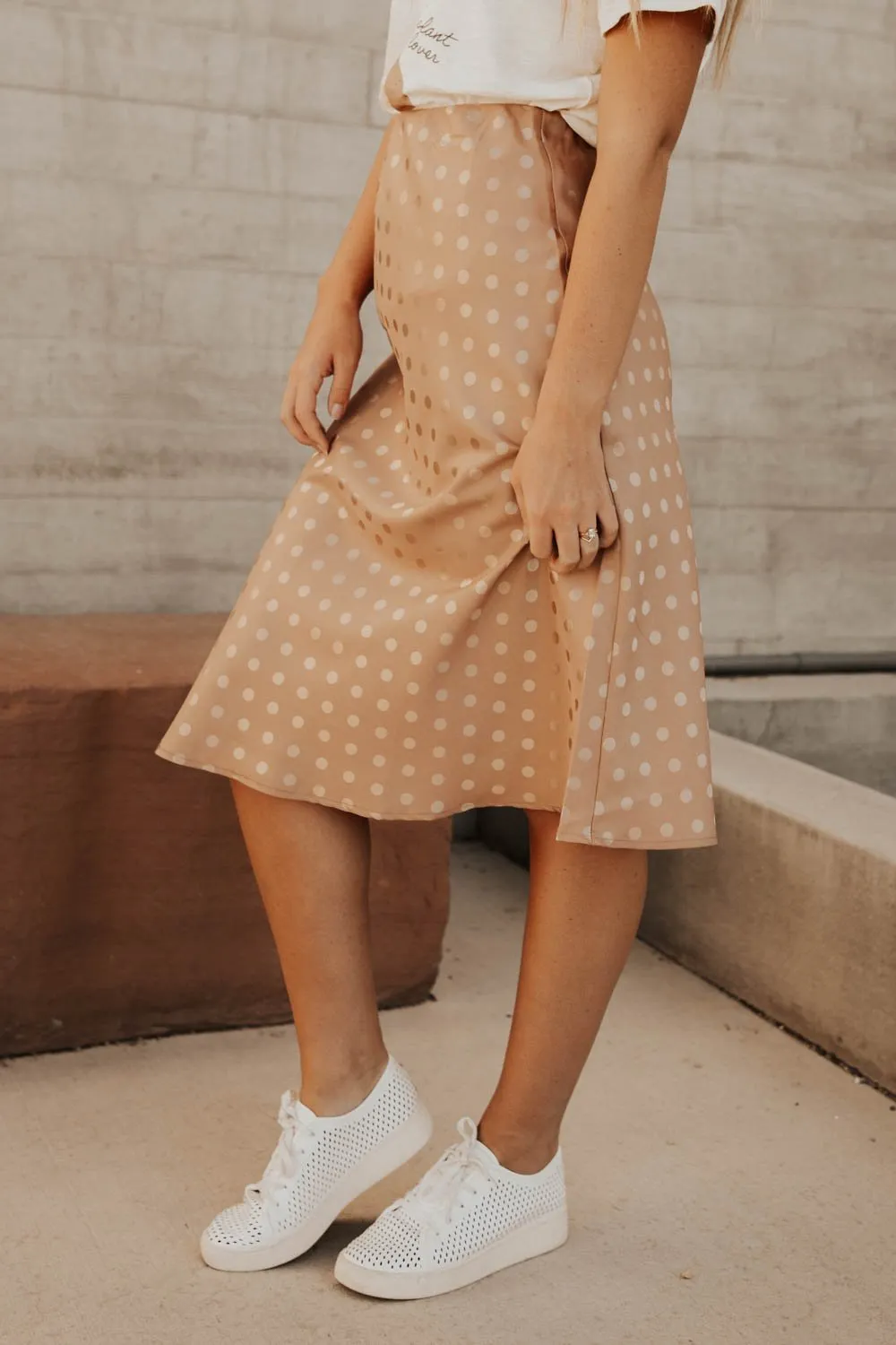 Polka Dot Satin Midi Skirt