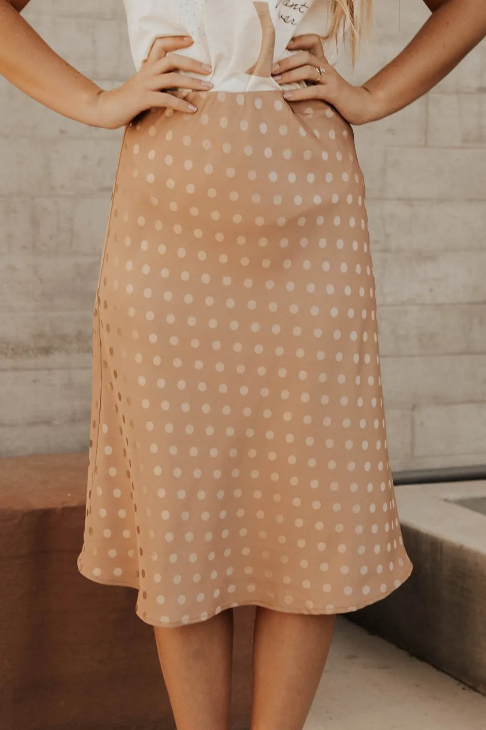 Polka Dot Satin Midi Skirt