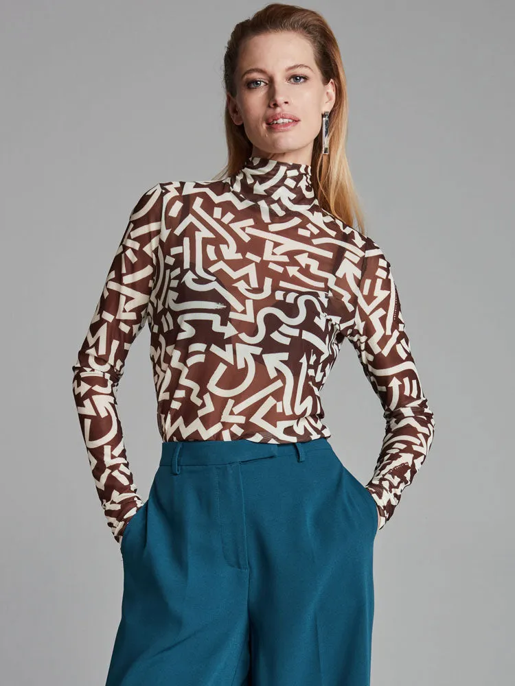 Pom Turtleneck Top Kim Print