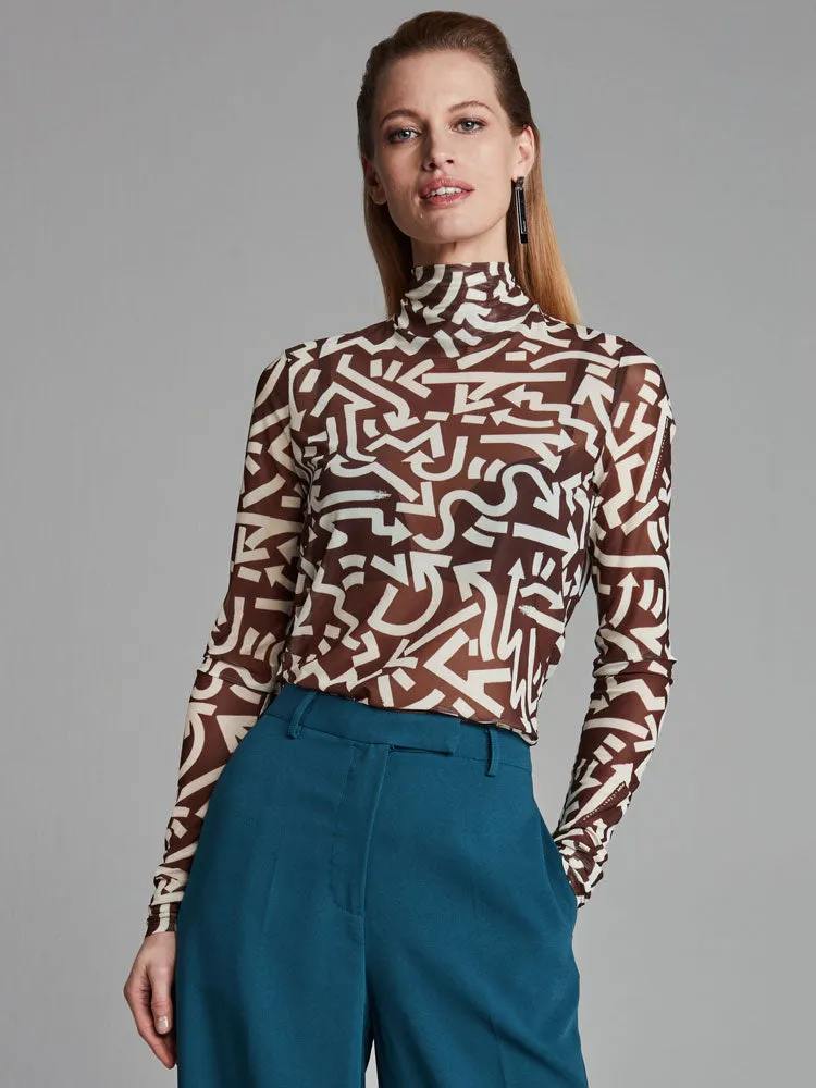 Pom Turtleneck Top Kim Print