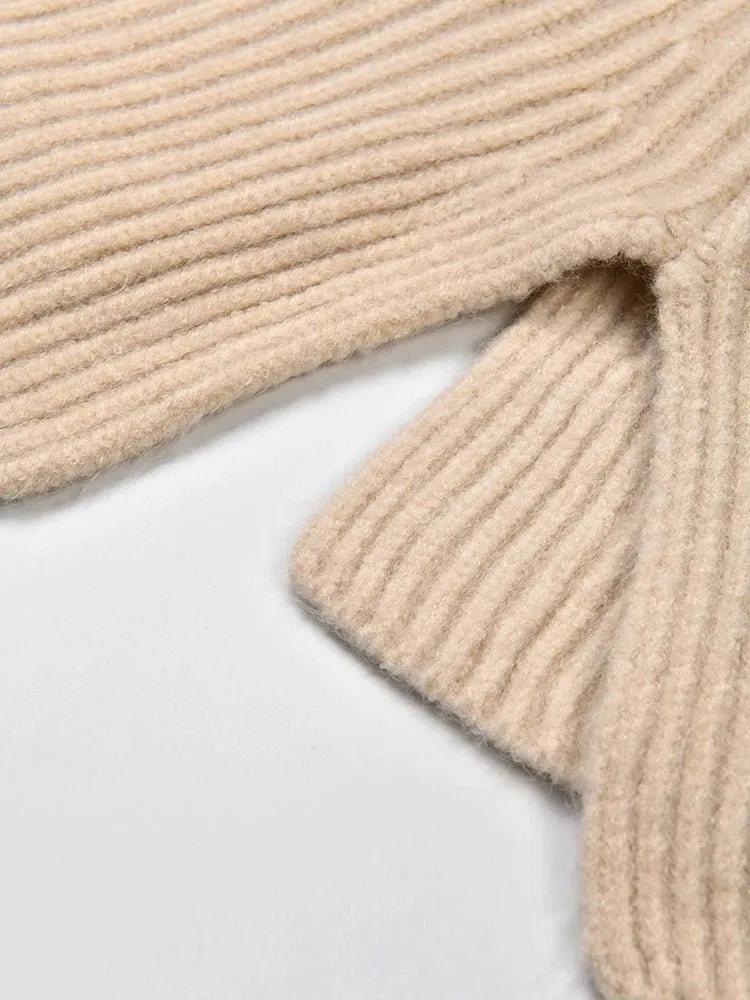 Pre Order:  Turtleneck Ribbed Knit Loose Sweater