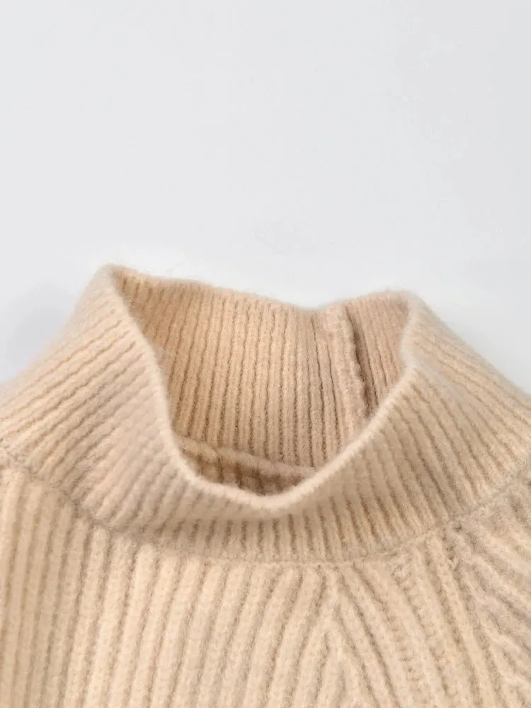 Pre Order:  Turtleneck Ribbed Knit Loose Sweater