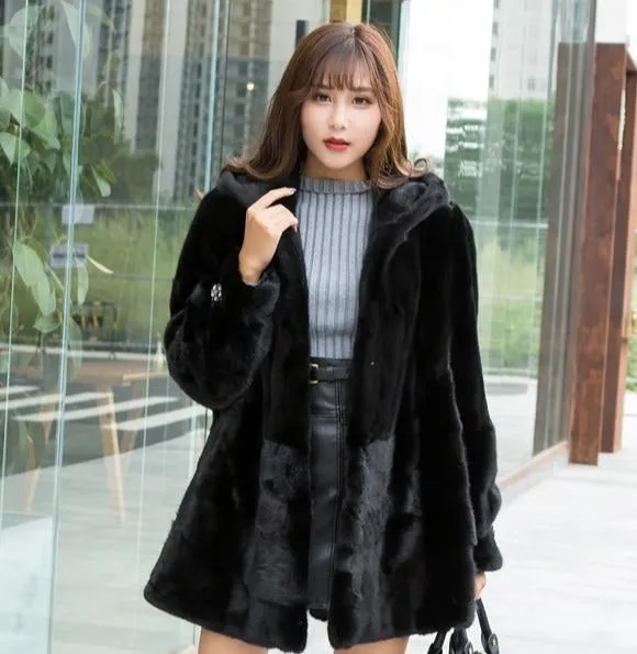 Real Full Mink Fur Hooded Coats