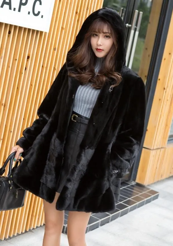 Real Full Mink Fur Hooded Coats