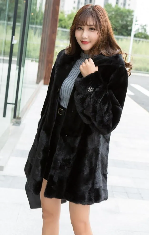 Real Full Mink Fur Hooded Coats