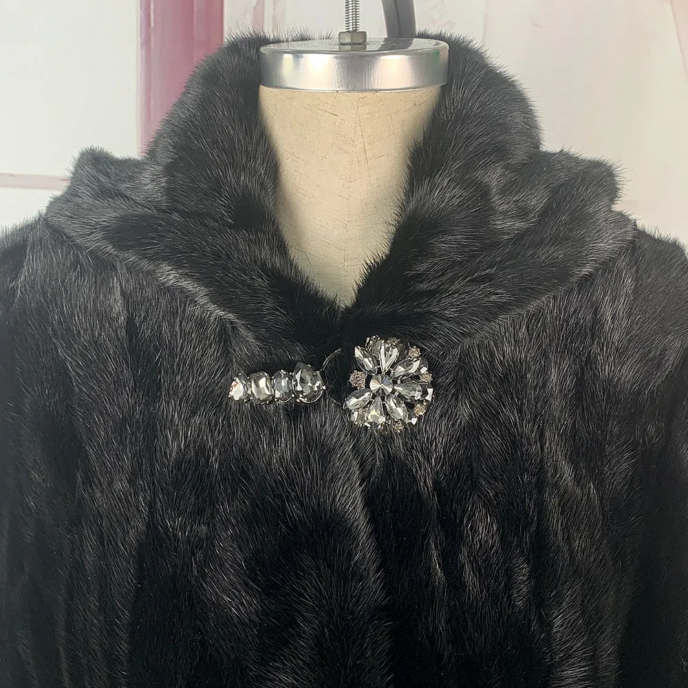 Real Full Mink Fur Hooded Coats