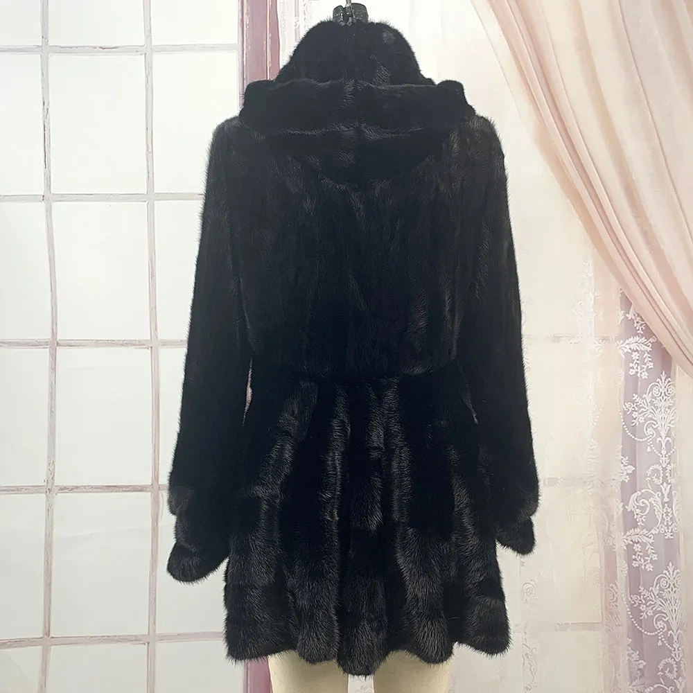 Real Full Mink Fur Hooded Coats