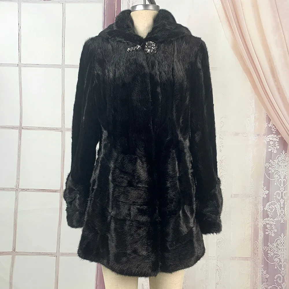 Real Full Mink Fur Hooded Coats