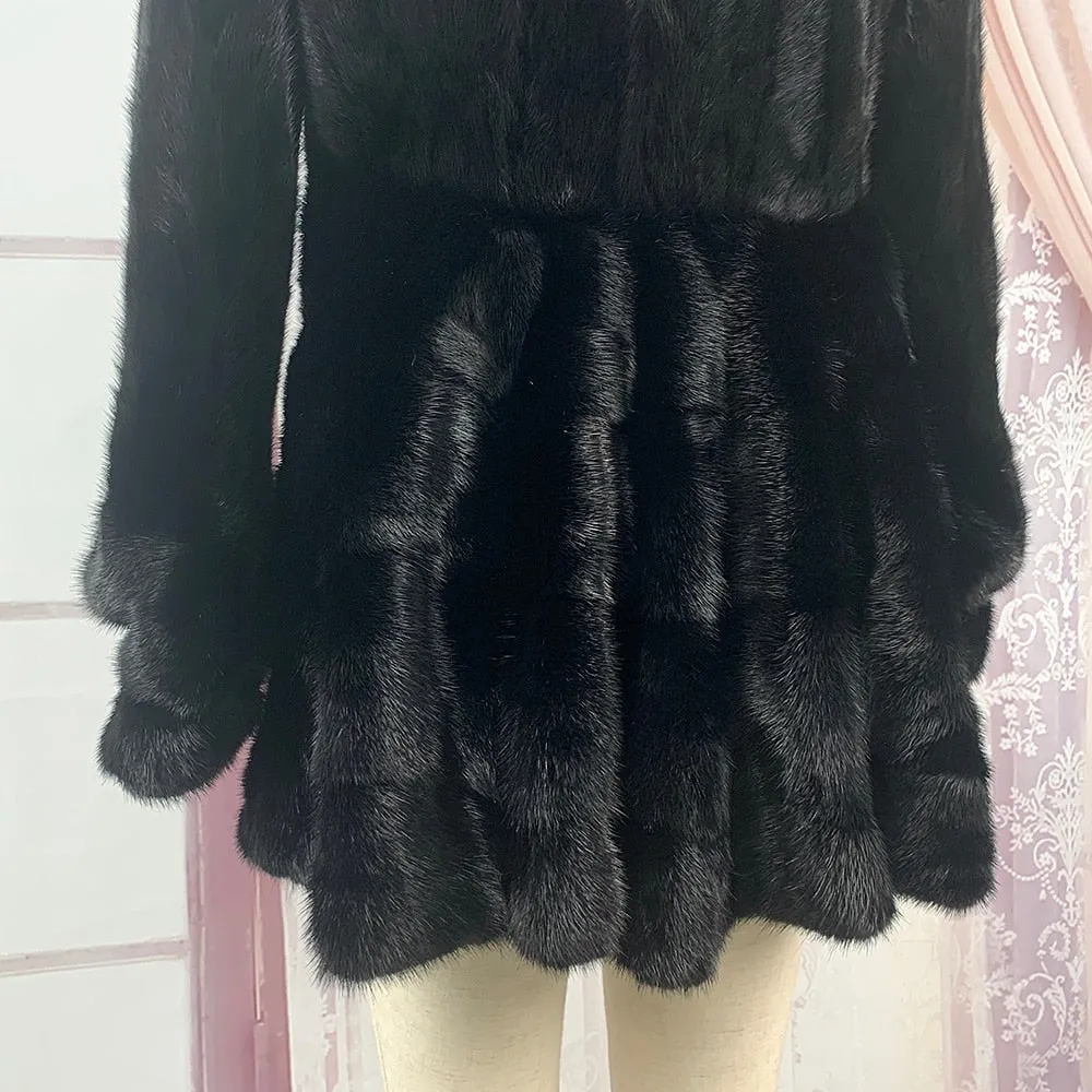 Real Full Mink Fur Hooded Coats