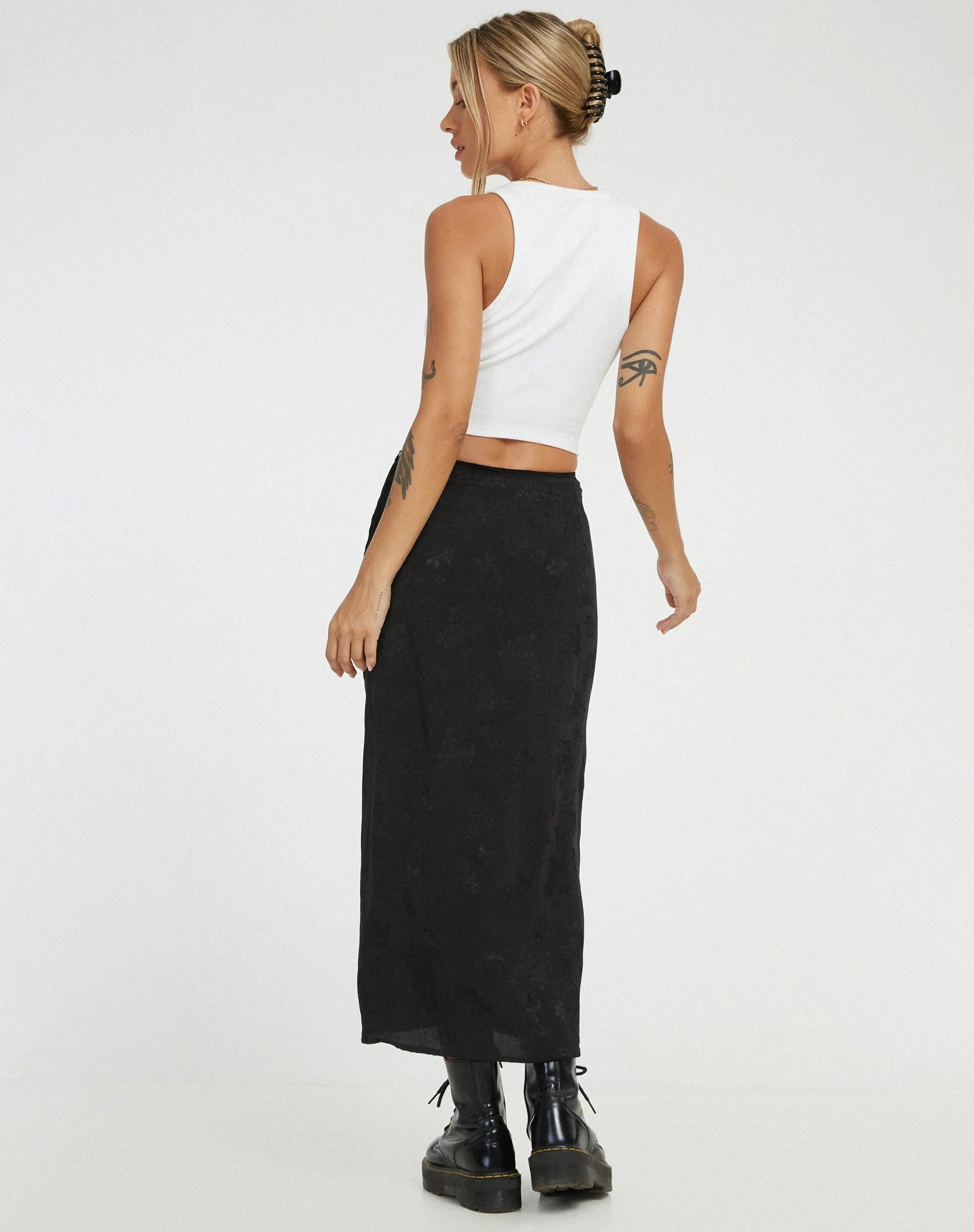 Rindu Midi Skirt in Satin Rose Black