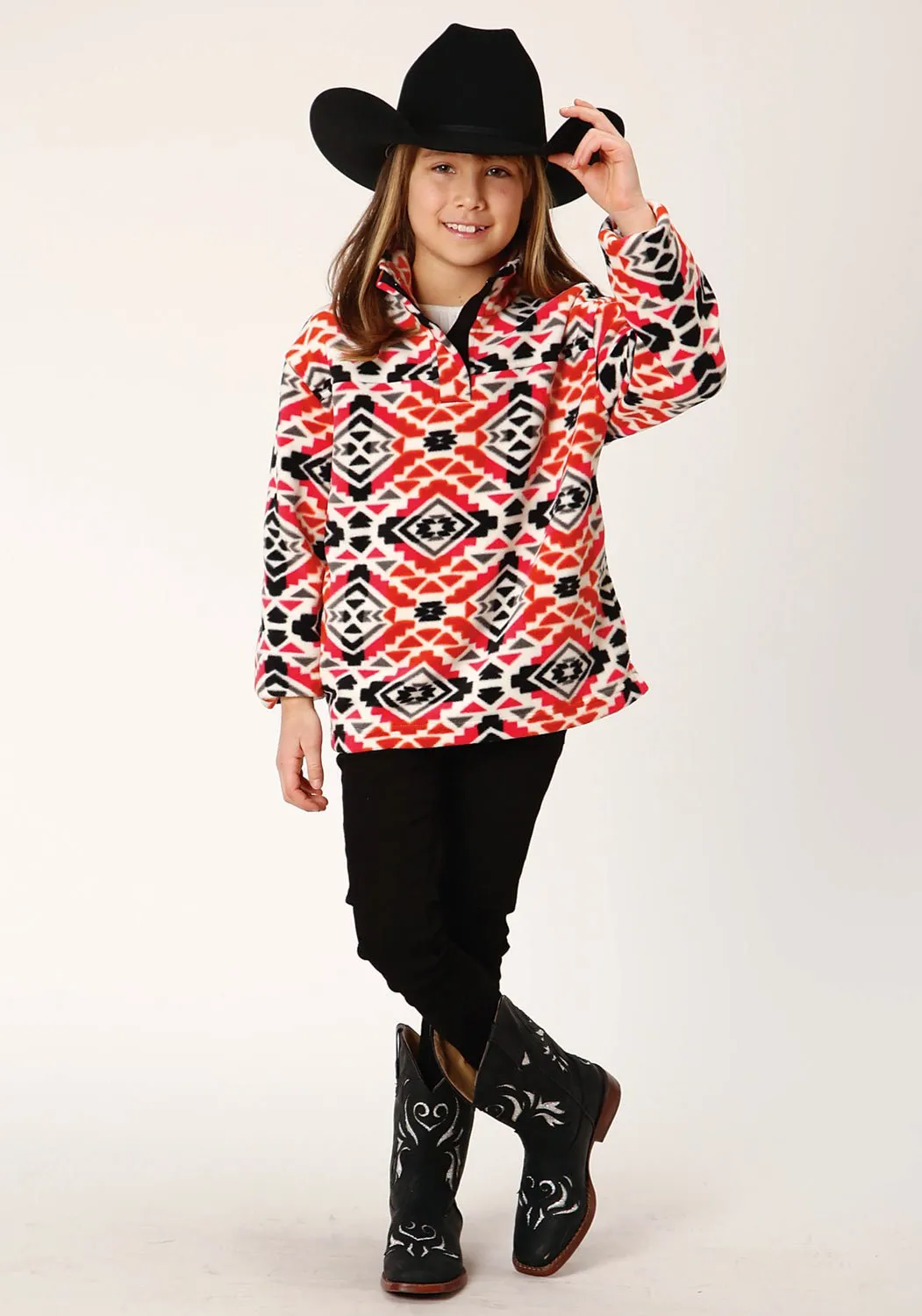 Roper Kids Girls Aztec Print Multi-Color Polyester Fleece Jacket