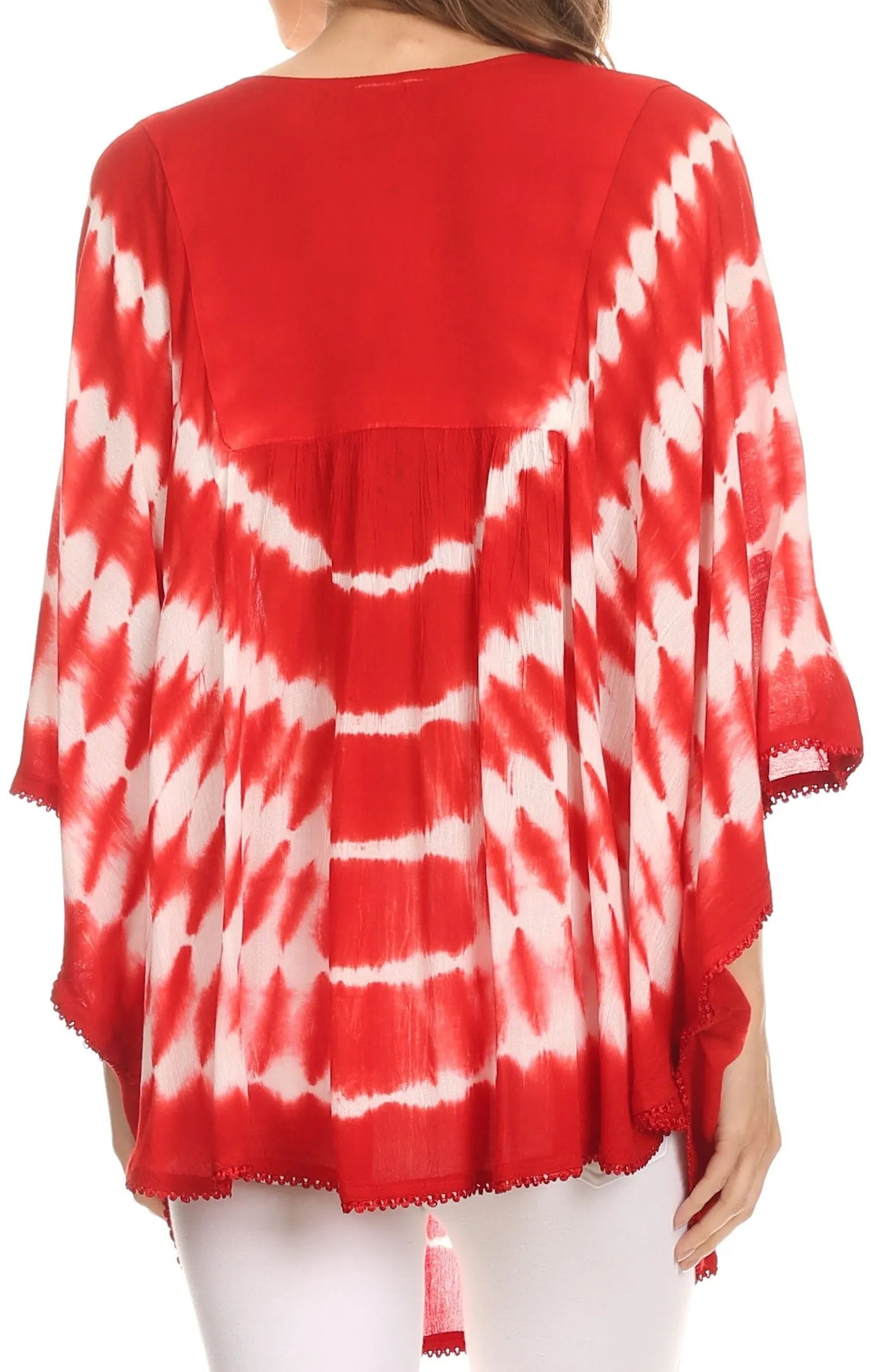 Sakkas Alannis Tie Dye Circle Poncho Top With With Wide Scoop Neck And Embroidery