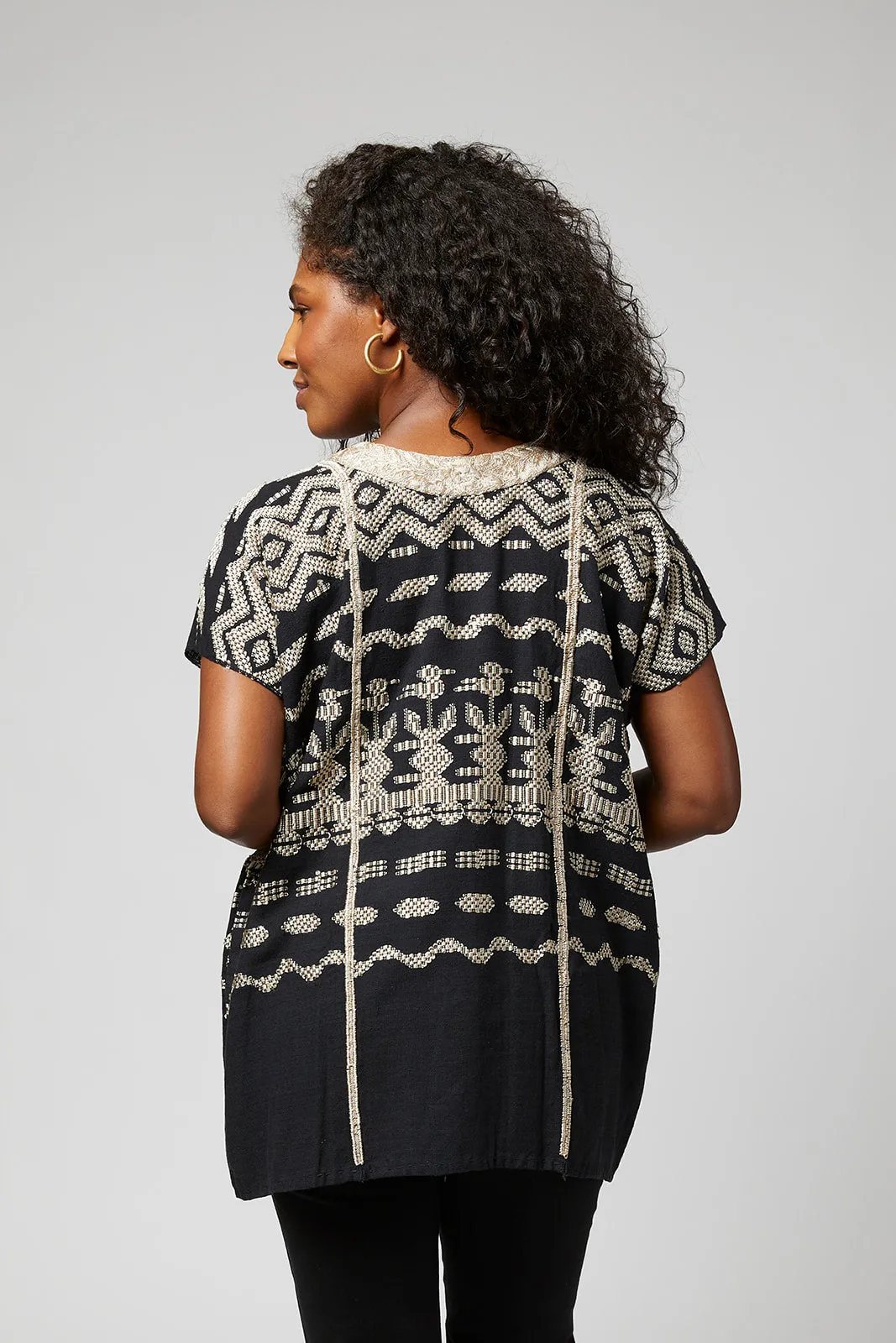 Santa Lucia Embroidered Guatemalan Tunic - Black, Taupe