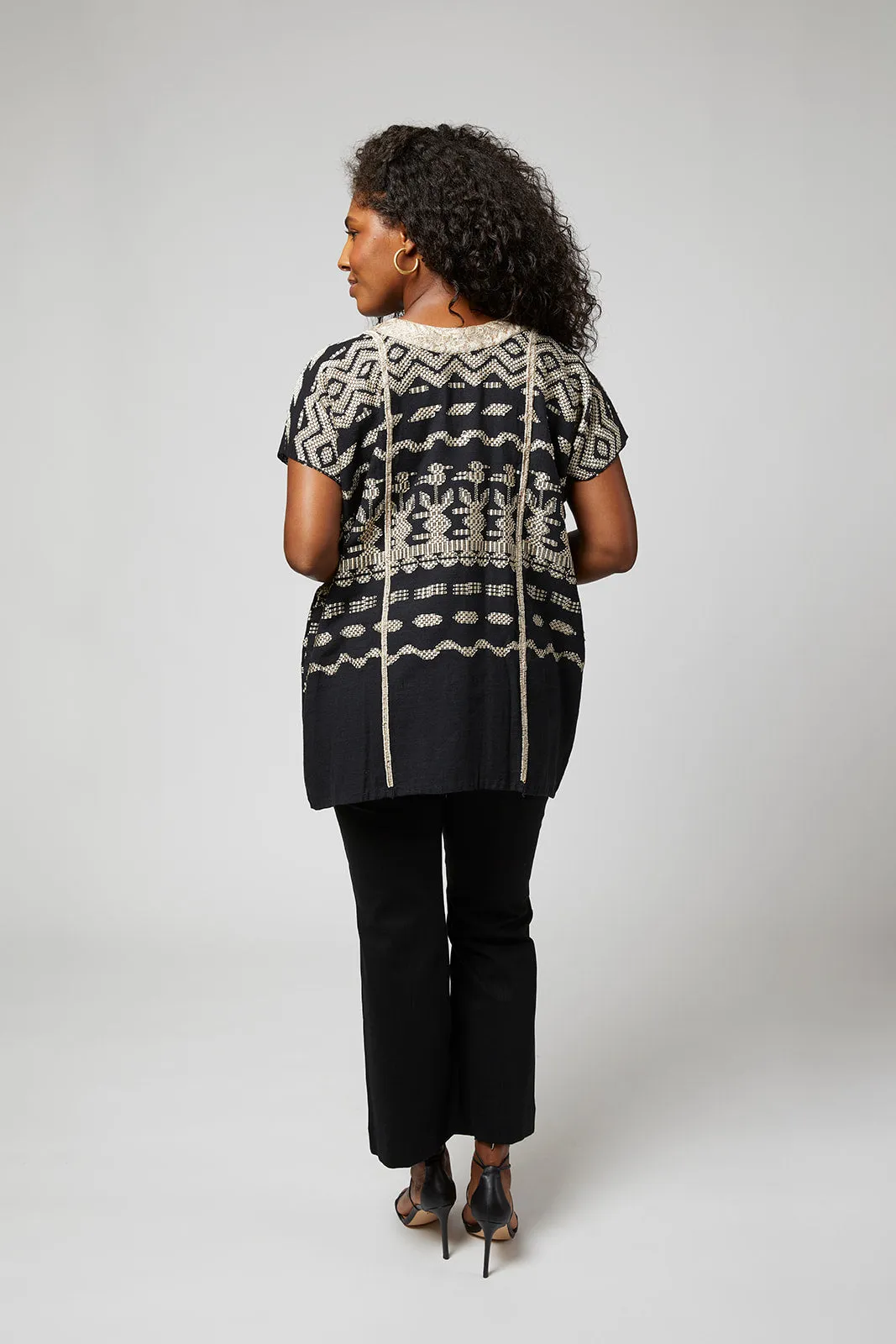 Santa Lucia Embroidered Guatemalan Tunic - Black, Taupe