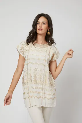 Santa Lucia Embroidered Guatemalan Tunic - Ivory, Champagne