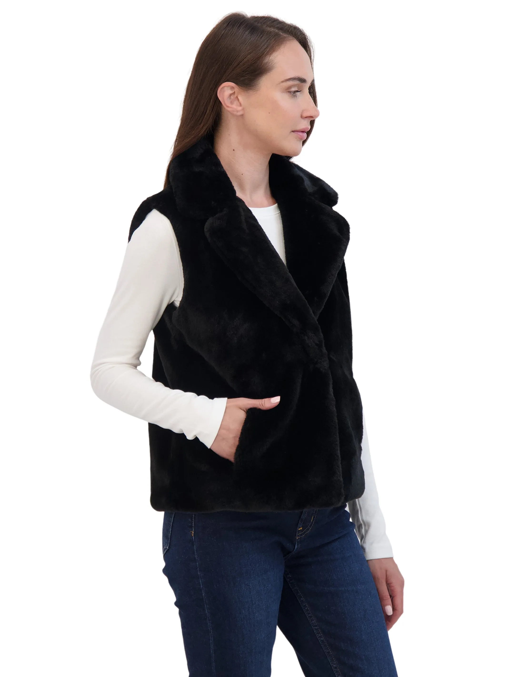 Sebby Collection Women's Faux Fur Notch Collar Vest