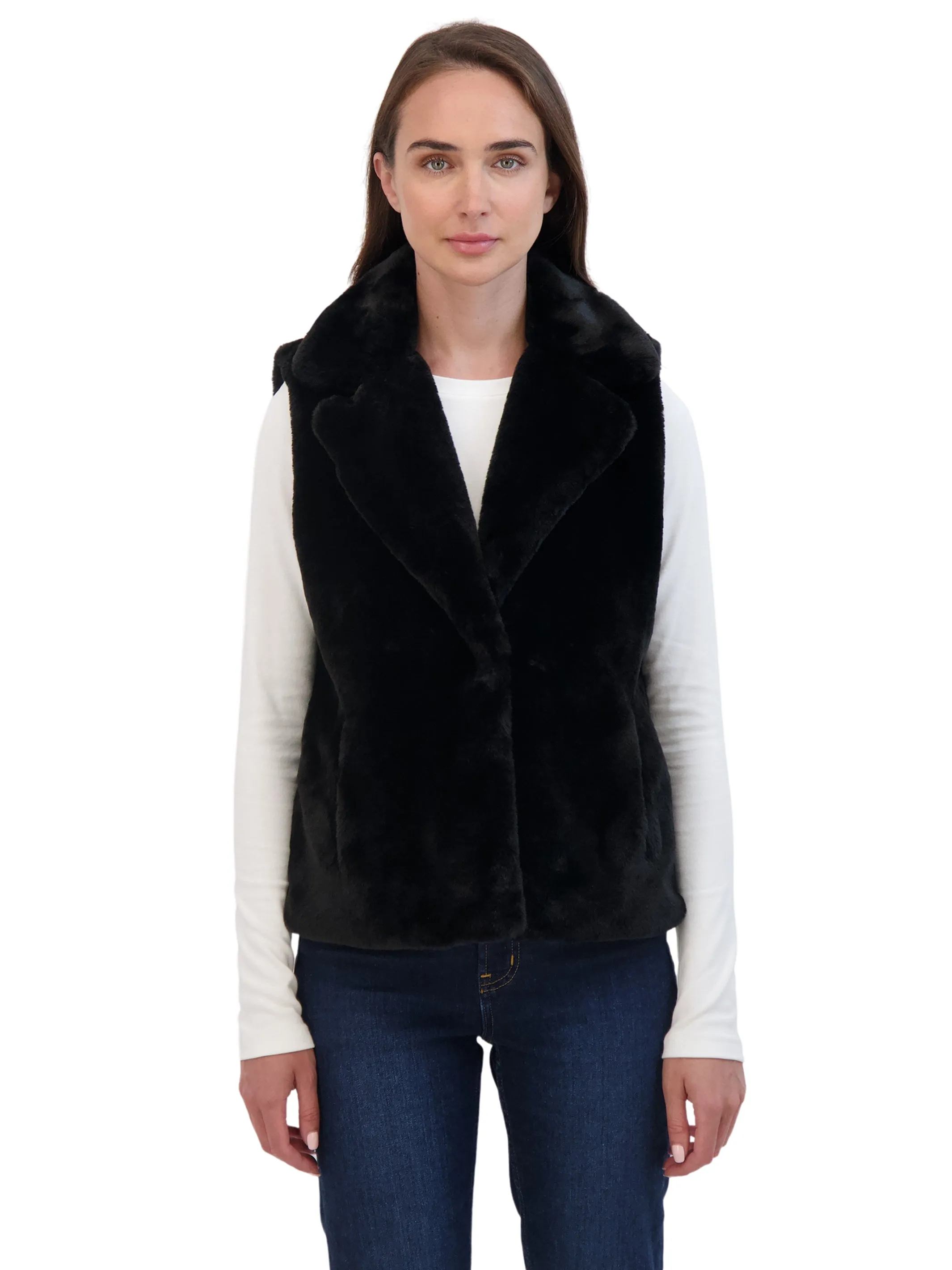 Sebby Collection Women's Faux Fur Notch Collar Vest