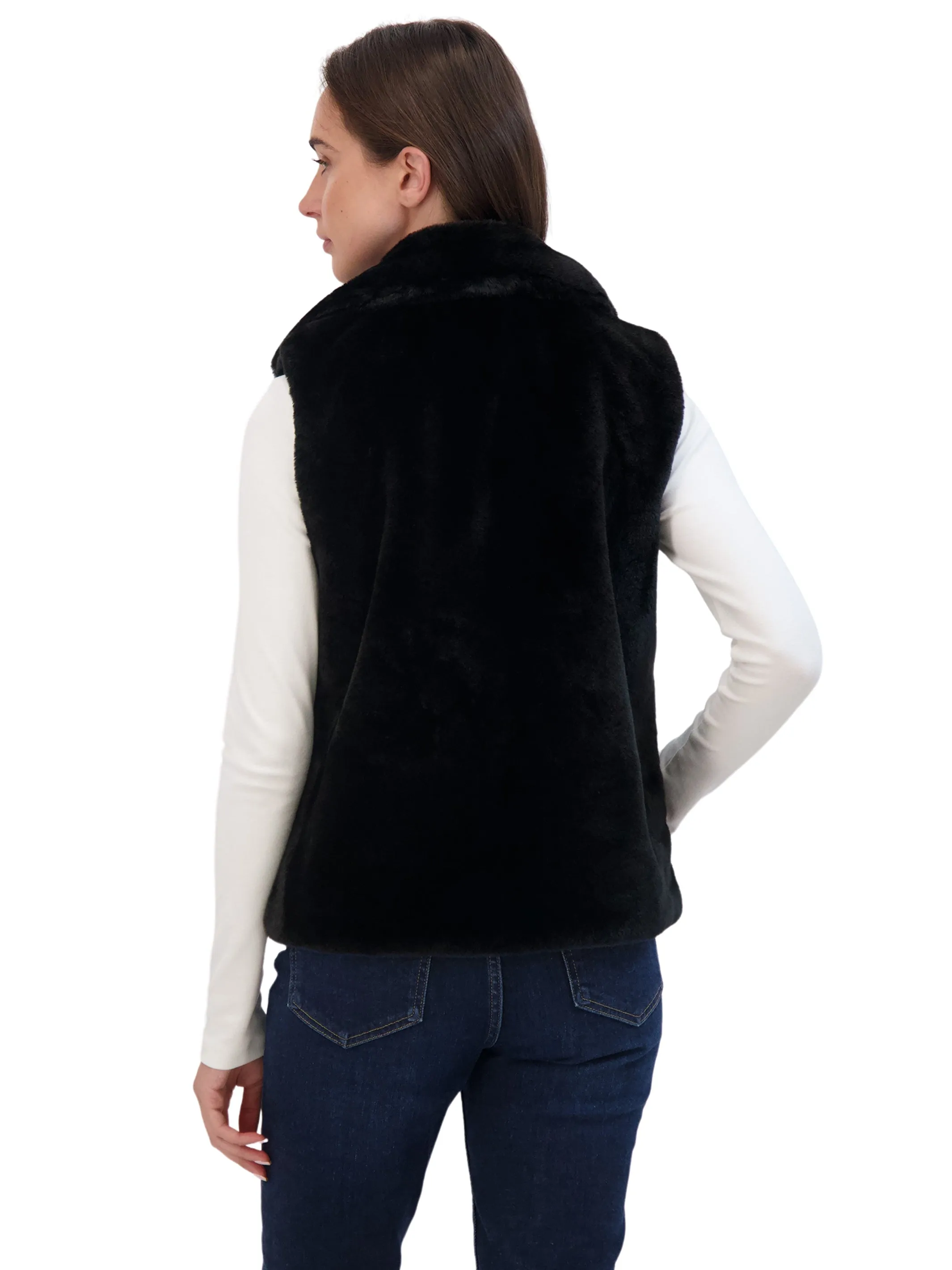 Sebby Collection Women's Faux Fur Notch Collar Vest