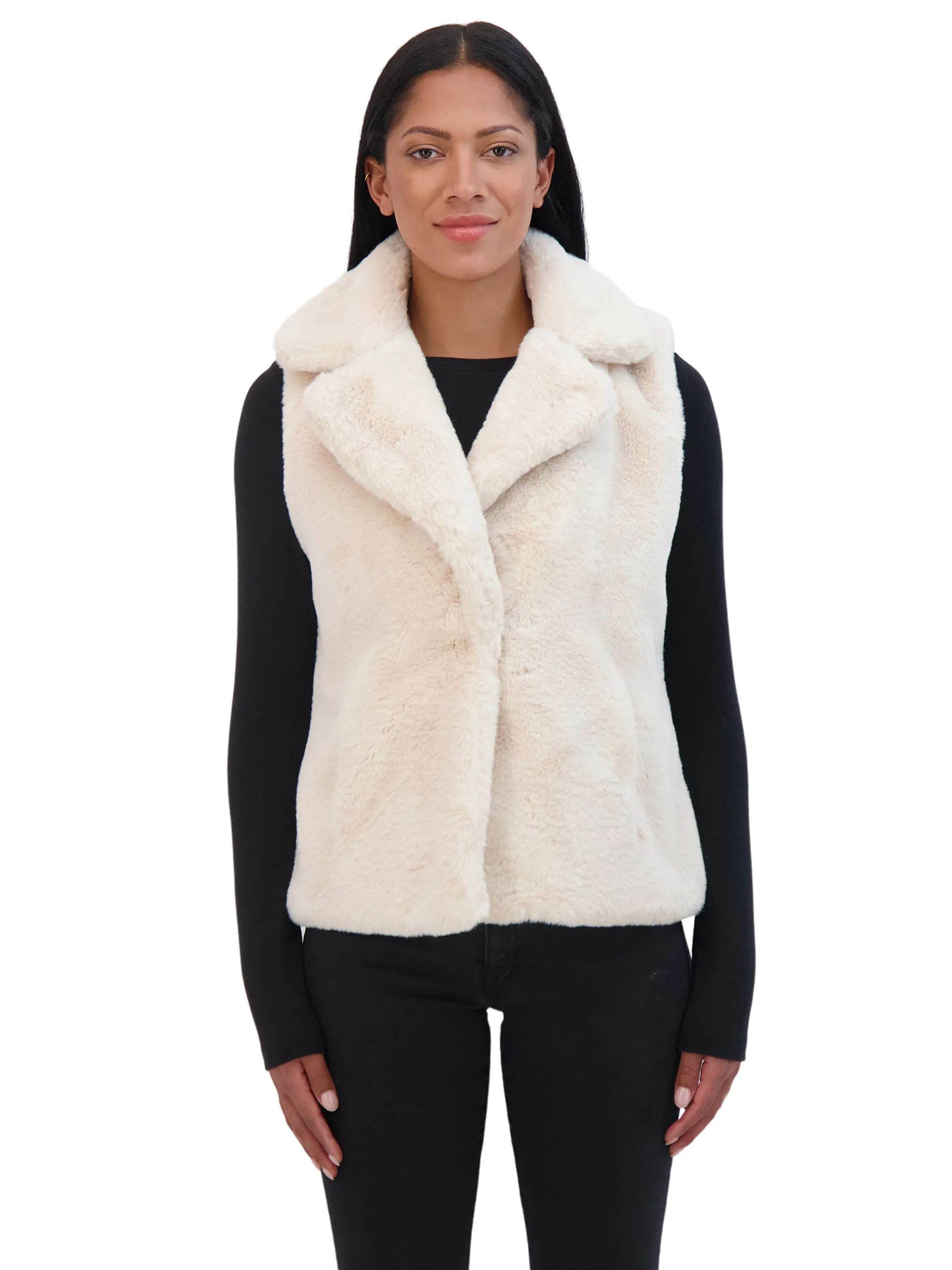 Sebby Collection Women's Faux Fur Notch Collar Vest