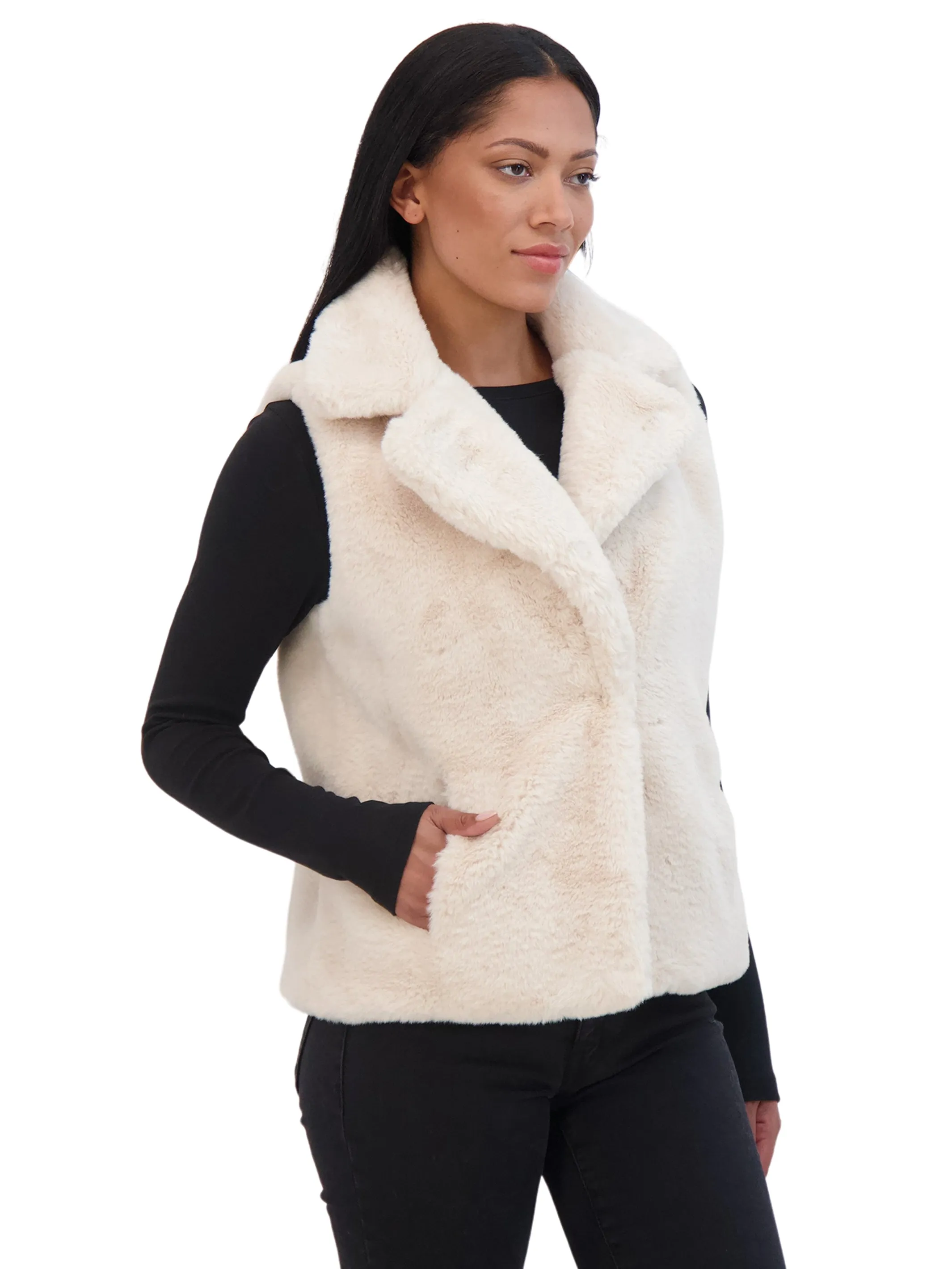 Sebby Collection Women's Faux Fur Notch Collar Vest