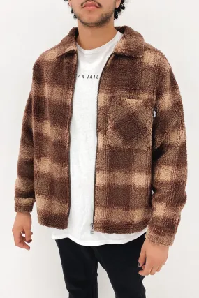 Shadow Plaid Sherpa Zip Shirt Brown