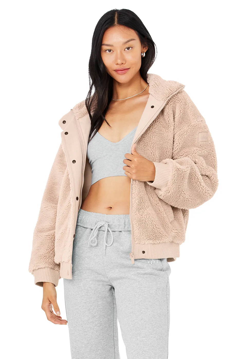 Sherpa Varsity Jacket - Dusty Pink