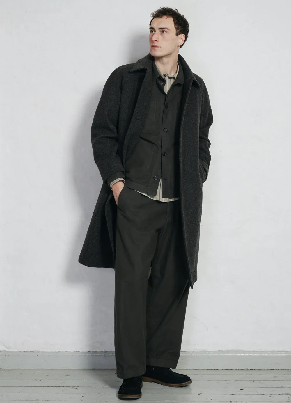 SIGURD | Long Lined Wool Coat | Grey Melange