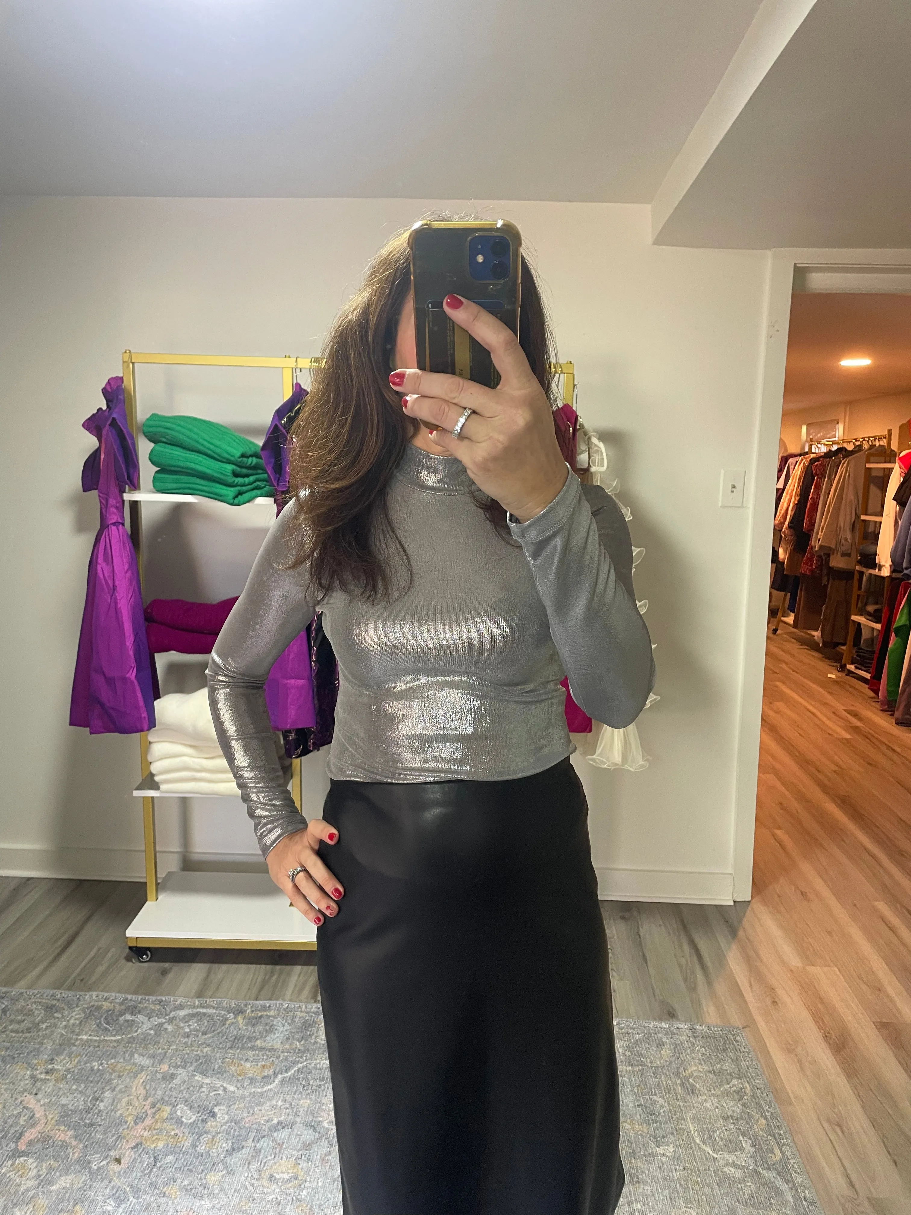 Silver Long Sleeve Shiny Turtleneck