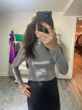 Silver Long Sleeve Shiny Turtleneck