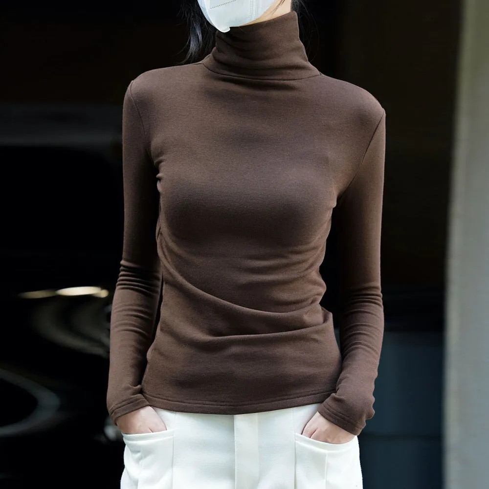 Skinny T Shirt For Female Turtleneck Long Sleeve Solid Minimalist Knitting T Shirts Womens Clothes Fashion