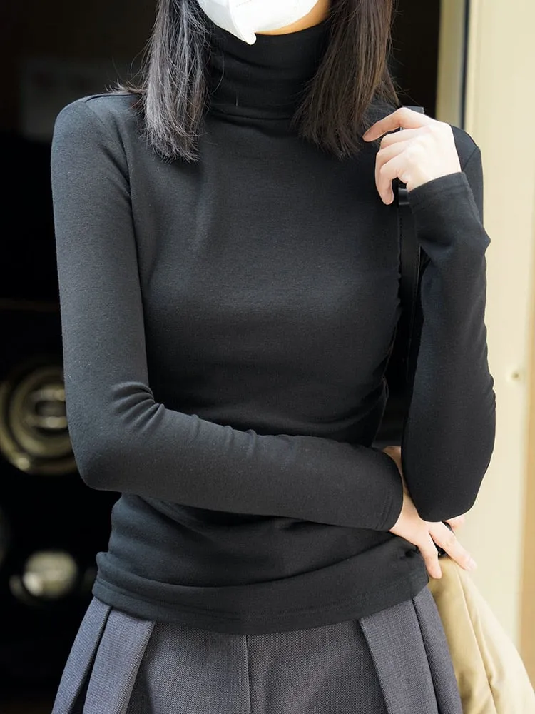 Skinny T Shirt For Female Turtleneck Long Sleeve Solid Minimalist Knitting T Shirts Womens Clothes Fashion