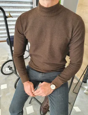 Slim Fit Brown Half Turtleneck