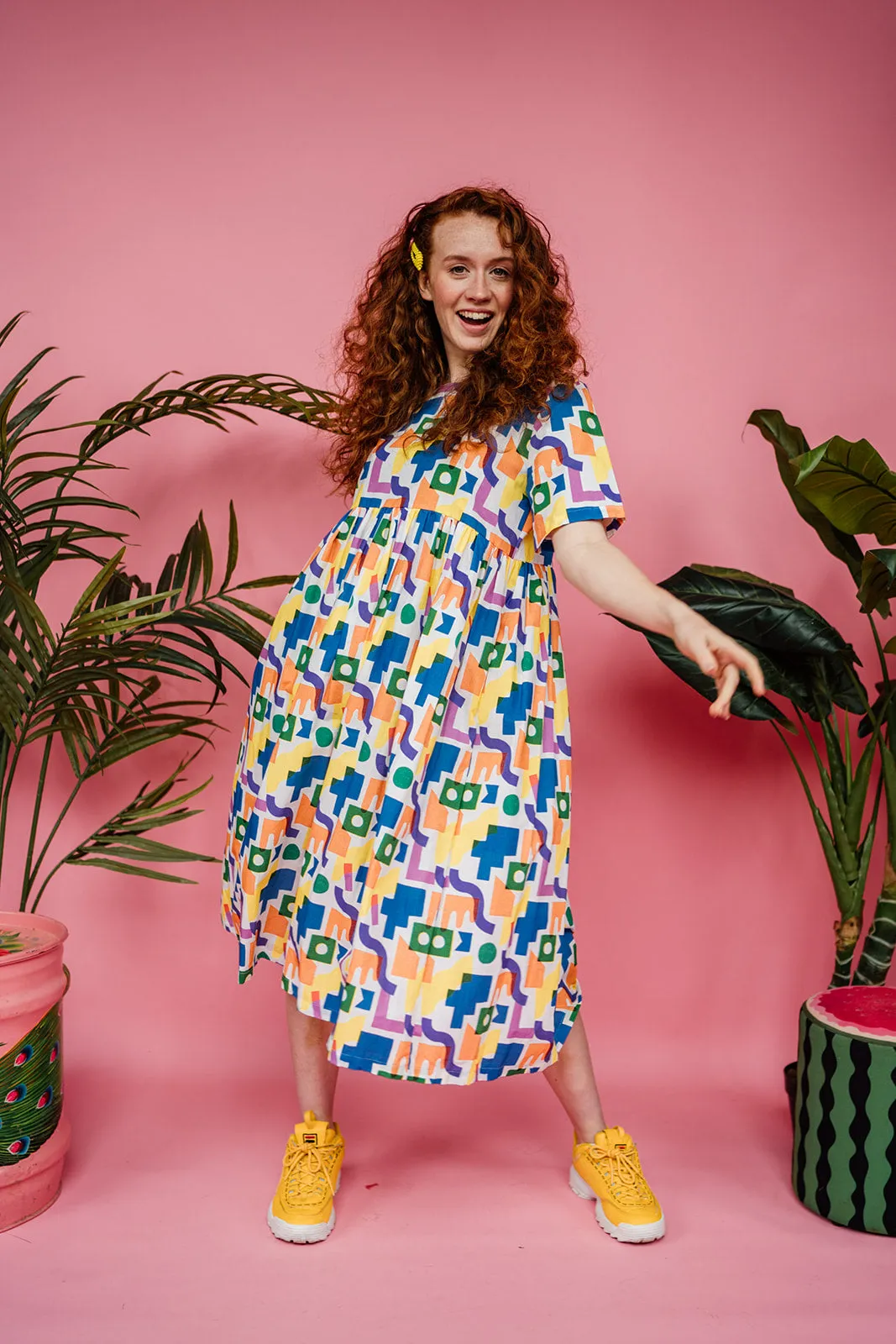 Smock Dress in Rainbow Blocks