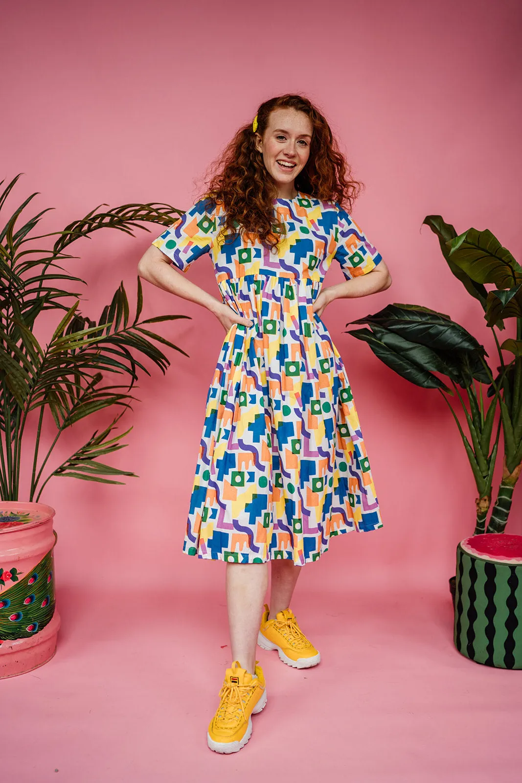 Smock Dress in Rainbow Blocks